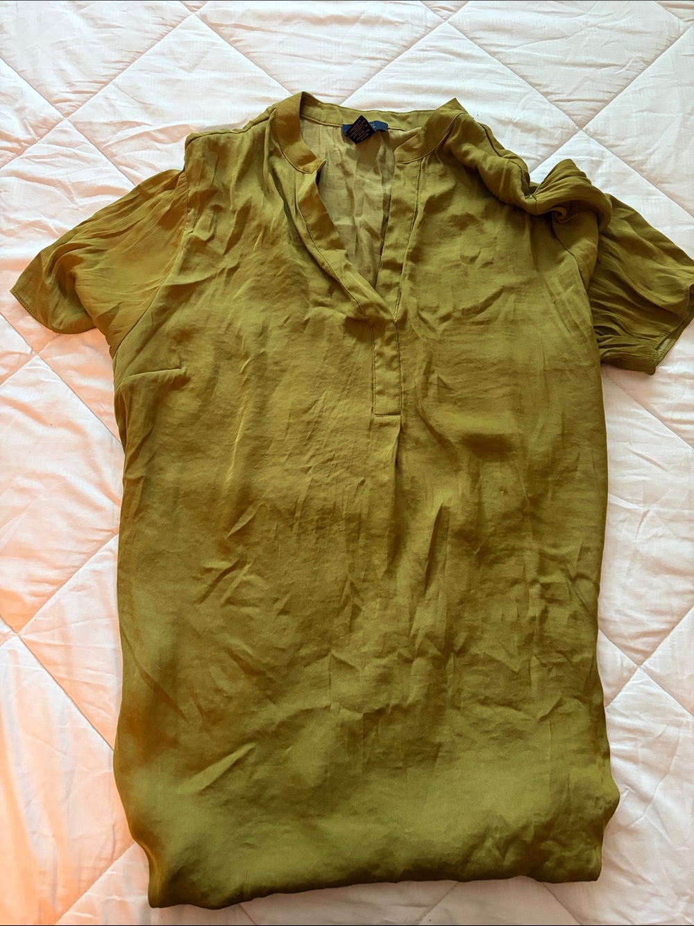 RACHEL Rachel Roy Olive Green Short Sleeve V-Neck Blouse